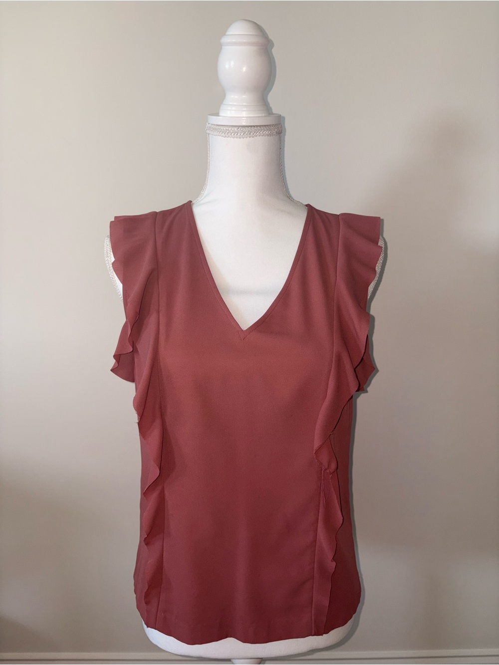Ann Taylor Dusty Rose Ruffle V-Neck Blouse